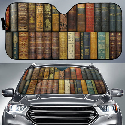 Vintage Leather Bound Books with Ornate Spines Car Auto Sun Shades 211502