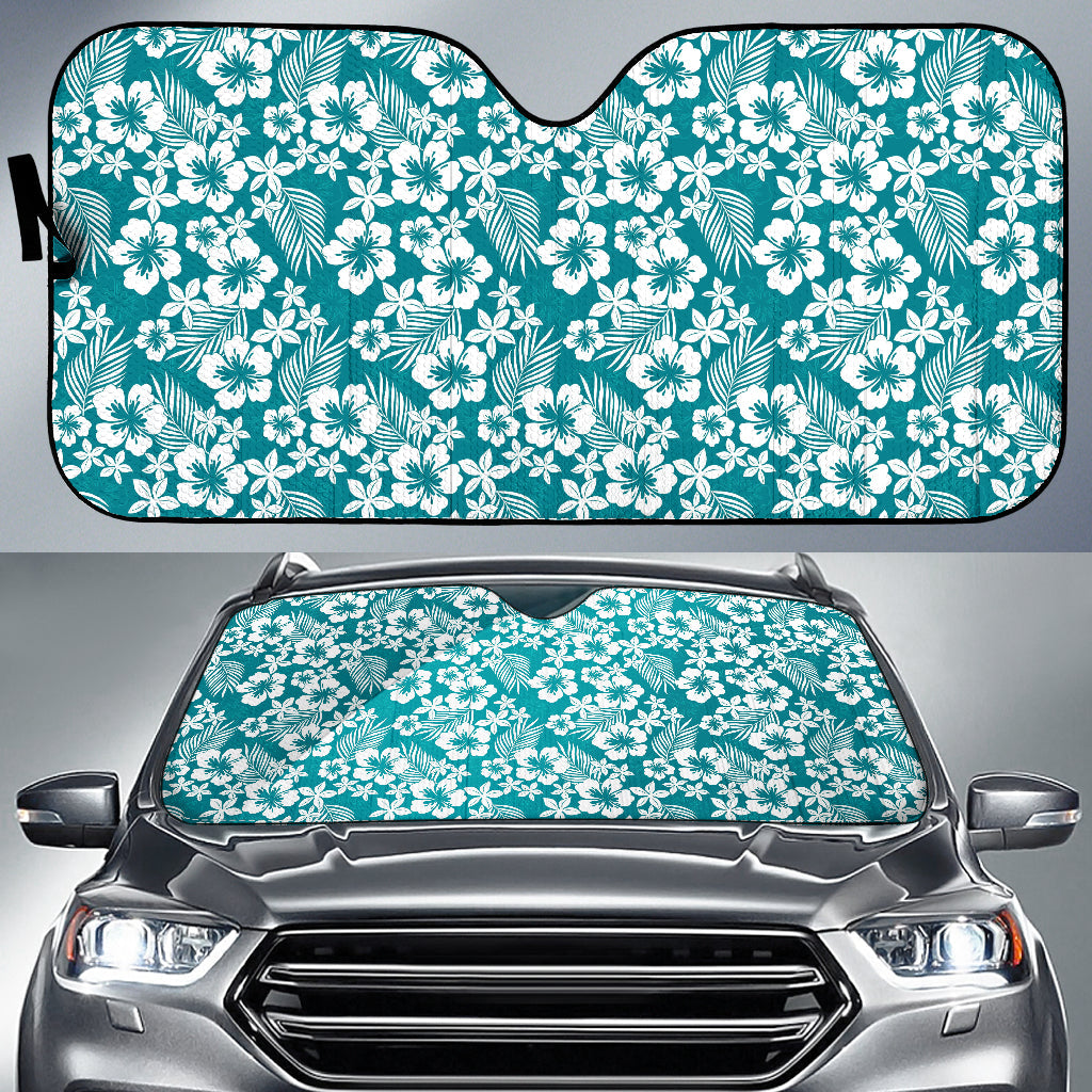 Cyan Hibiscus Hawaiian Flower Pattern Car Auto Sun Shades 212201