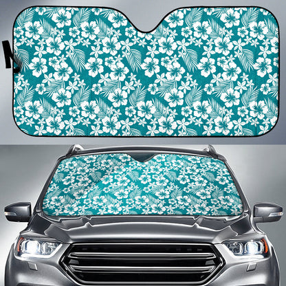 Cyan Hibiscus Hawaiian Flower Pattern Car Auto Sun Shades 212201