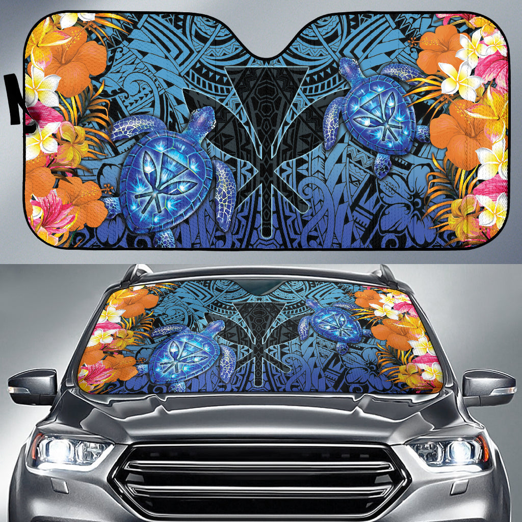 Kanaka Maoli Hawaiian Sea Turtle Tropical Hibiscus And Plumeria Car Auto Sun Shades 211801