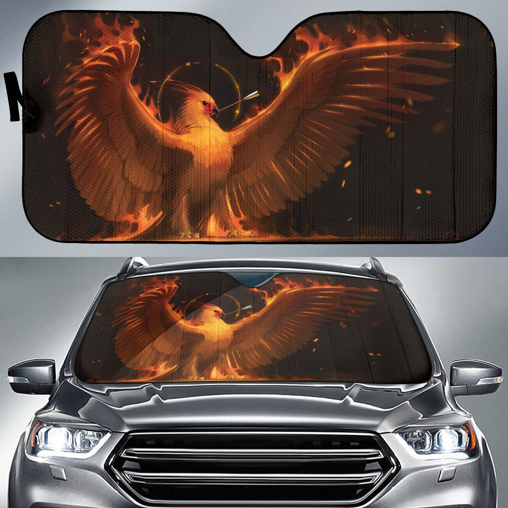 Flaming Phoenix with Arrow Halo Rising Car Auto Sun Shades 211402
