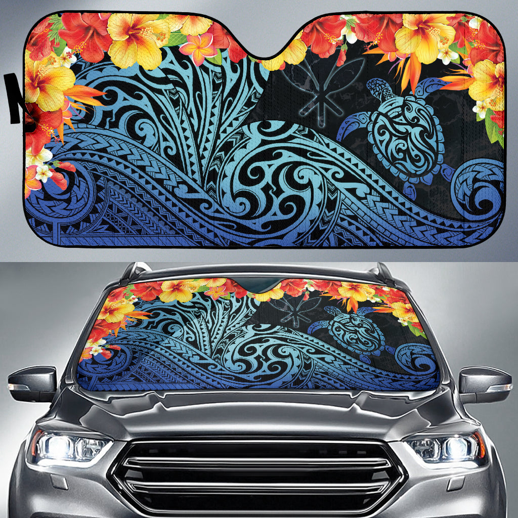 Kanaka Maoli (Hawaiian) Car Auto Sun Shades Sea Turtle Tropical Hibiscus And Plumeria 211801