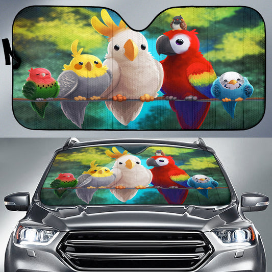 Cute Colorful Parrots Sitting Together on Branch Car Auto Sun Shades 211502