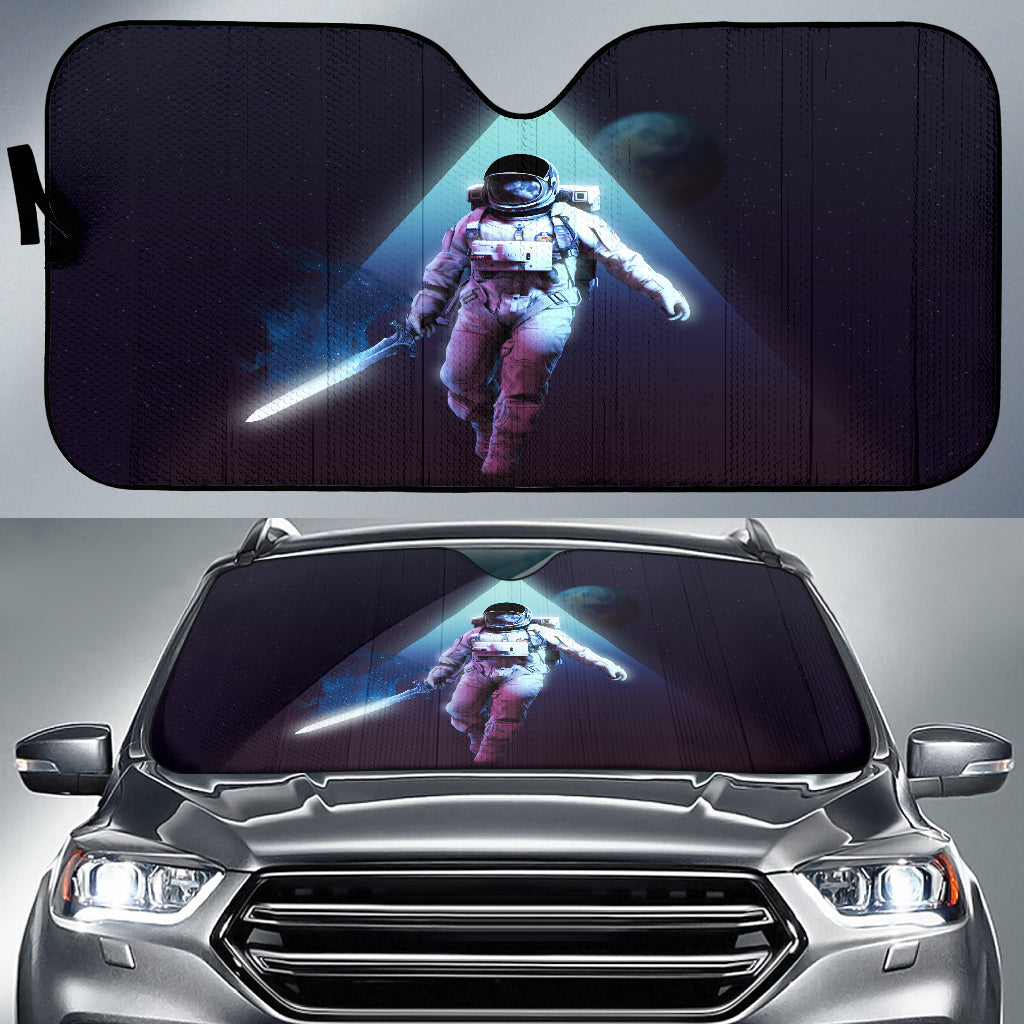 Lone Astronaut Carrying Sword Through Cosmic Gate Car Auto Sun Shades 211402