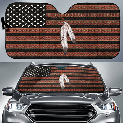 Native American USA Flag And Feather Car Auto Sun Shades 212901