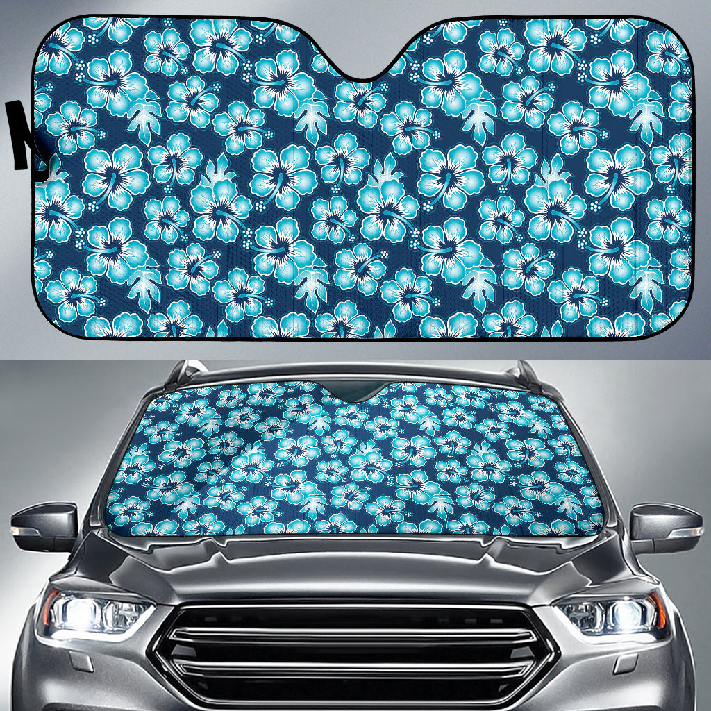Blue Hibiscus Hawaiian Flower Pattern Car Auto Sun Shades 212201