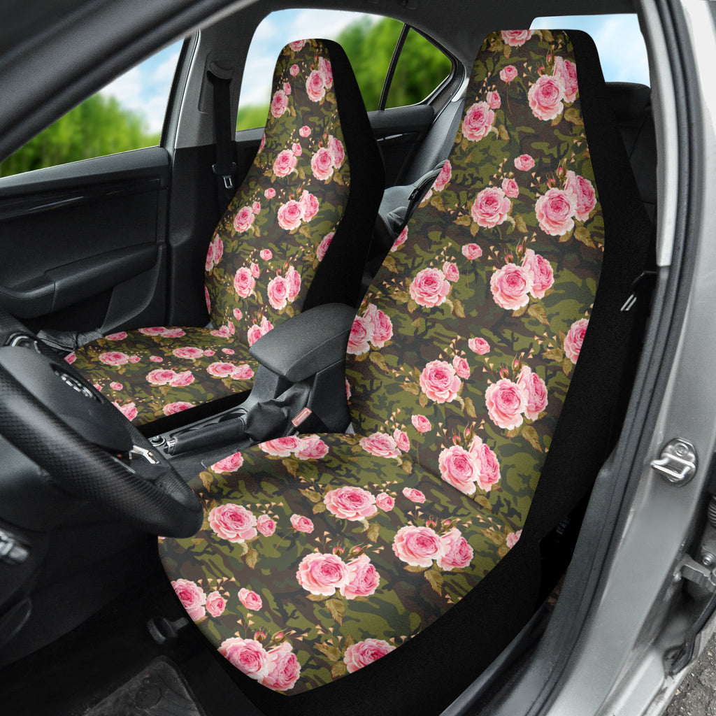 Pink Rose Camo Green Car Auto Seat Covers 212201