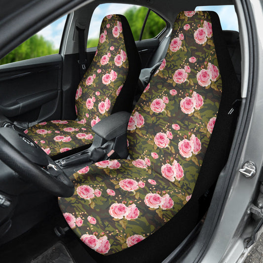 Pink Rose Camo Green Car Auto Seat Covers 212201