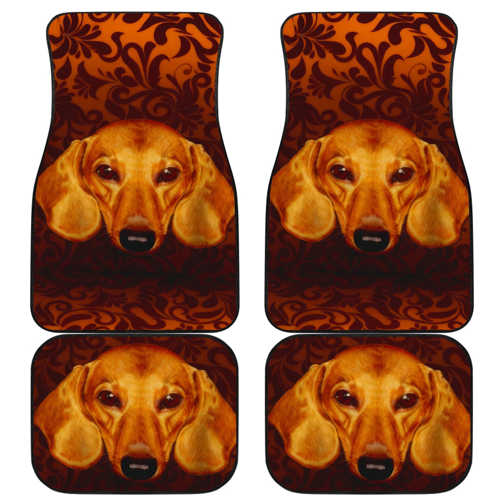 Warm Toned Dachshund Portrait with Decorative Swirls Car Floor Mats 211402