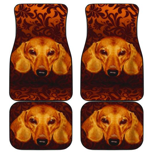Warm Toned Dachshund Portrait with Decorative Swirls Car Floor Mats 211402