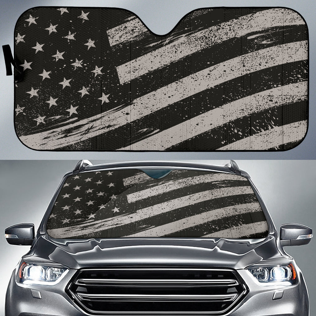 Black And White American Flag Car Auto Sun Shades 212401