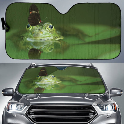 Serene Frog with Butterfly Reflection in Water Car Auto Sun Shades 211502