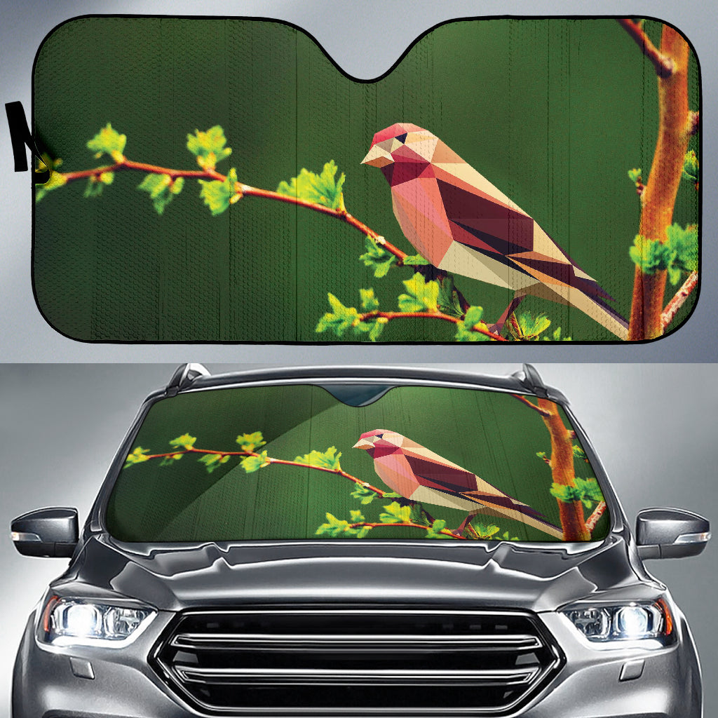 Stylized Polygon Bird Resting on Green Branch Car Auto Sun Shades 211502