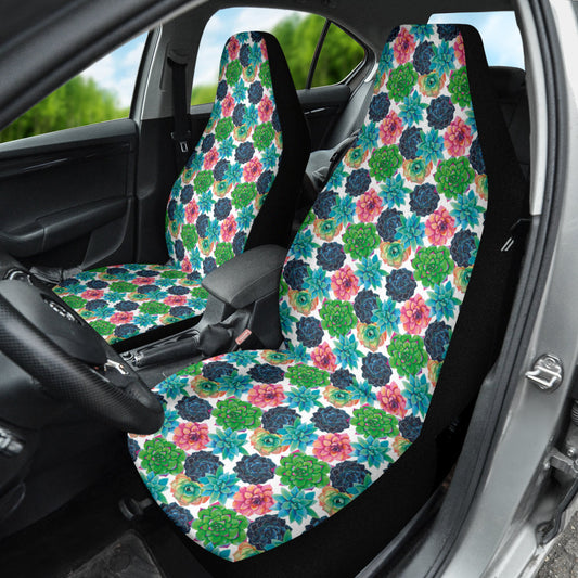 Succulent Colorful White Background Watercolor Car Seat Covers 212301