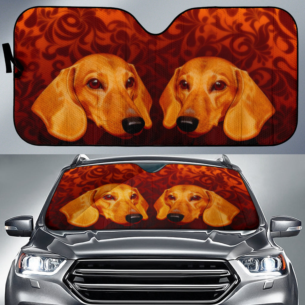 Dachshund Companions Framed by Classic Decorative Motifs Car Auto Sun Shades 211402