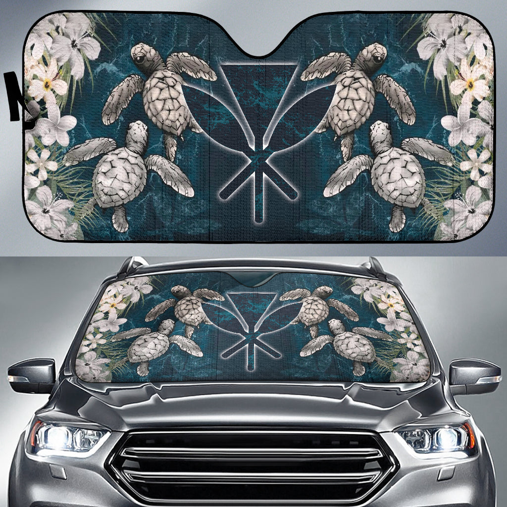 Kanaka Maoli Hawaiian Sea Turtle Tropical Hibiscus And Plumeria White Amazing Car Auto Sun Shades 211401