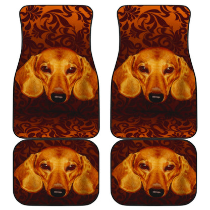 Regal Dachshund Face Against Intricate Pattern Design Car Floor Mats 211402