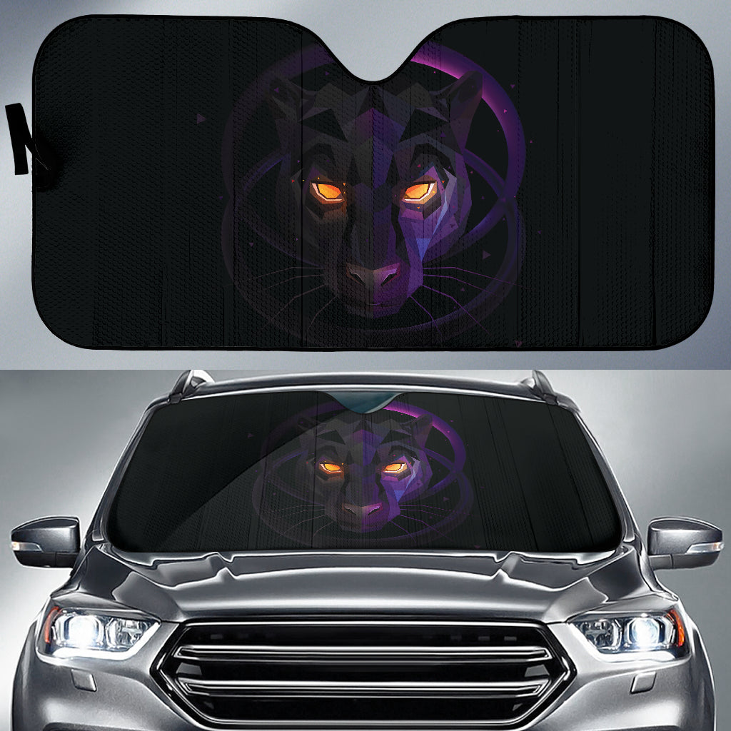 Black Panther Geometric Face with Glowing Eyes Car Auto Sun Shades 211502