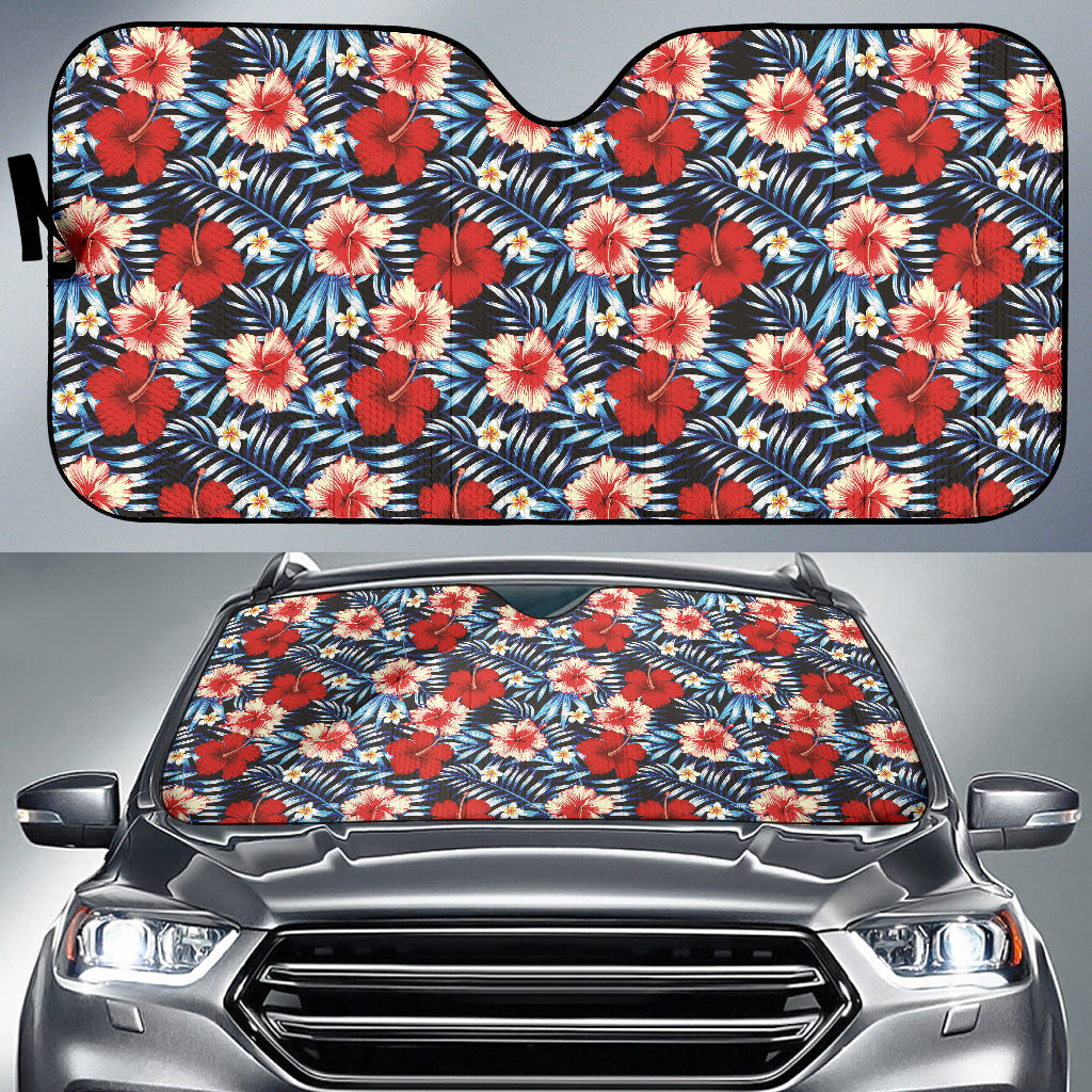 Red Blue Hibiscus Hawaiian Flower Pattern Car Auto Sun Shades 212201