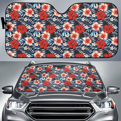 Red Blue Hibiscus Hawaiian Flower Pattern Car Auto Sun Shades 212201