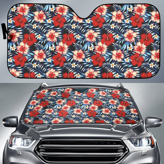 Red Blue Hibiscus Hawaiian Flower Pattern Car Auto Sun Shades 212201