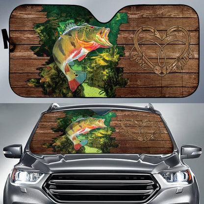 Largemouth Bass Fishing Wood Style Printing Car Auto Sun Shades 211201