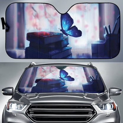 Glowing Butterfly Rising from Stacked Storybooks Car Auto Sun Shades 211502