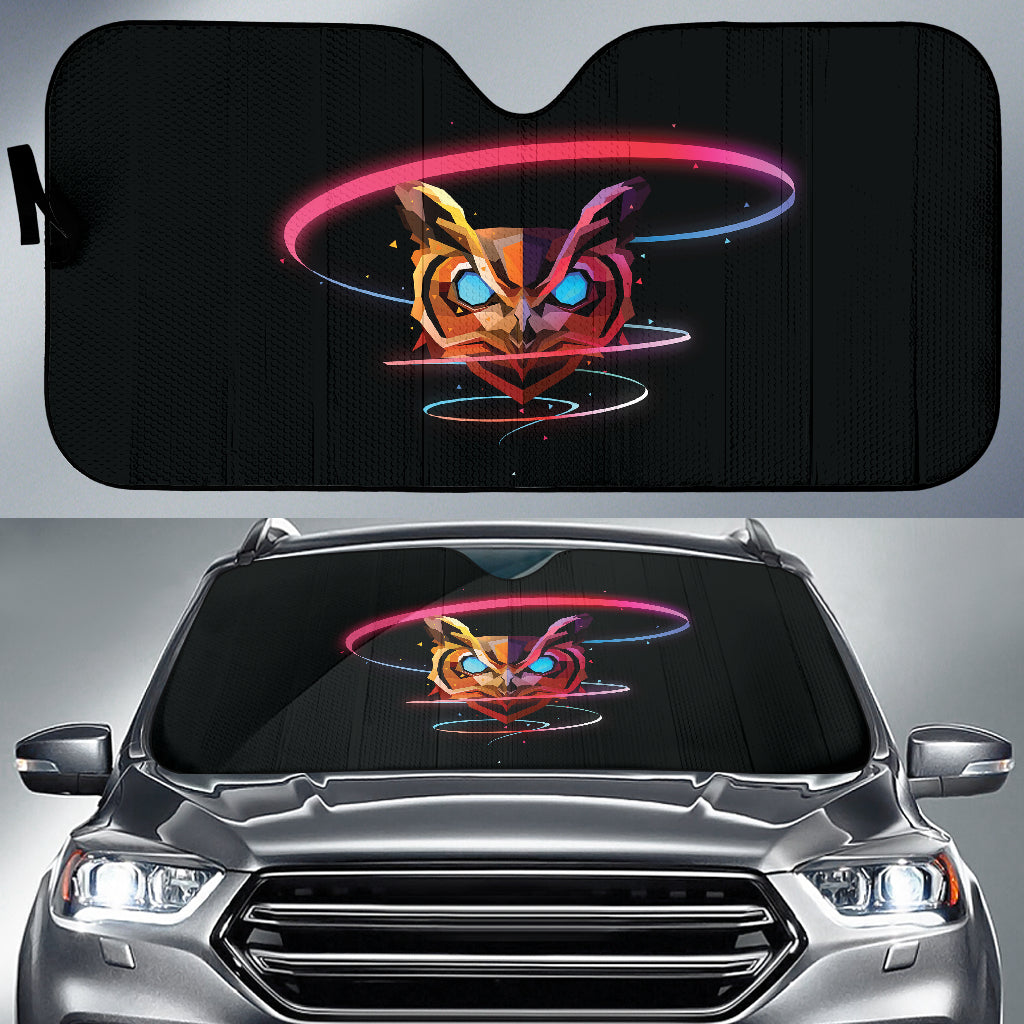 Neon Geometric Owl with Glowing Eyes Car Auto Sun Shades 211402