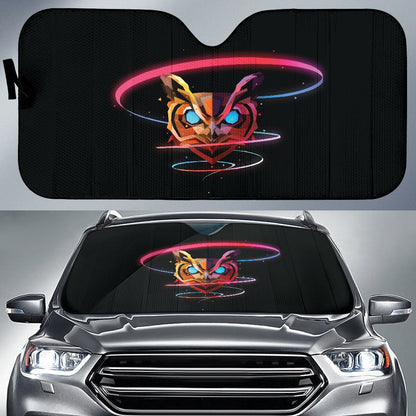 Neon Geometric Owl with Glowing Eyes Car Auto Sun Shades 211402