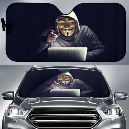 Anonymous Hacker Masked Figure Within Futuristic Cyberworld Car Auto Sun Shades 211302