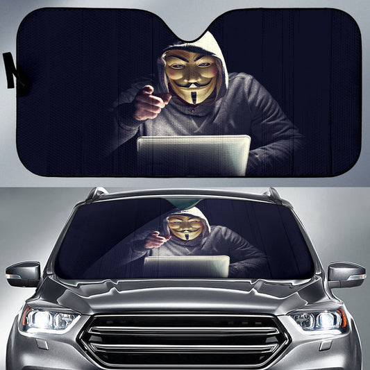 Anonymous Hacker Masked Figure Within Futuristic Cyberworld Car Auto Sun Shades 211302