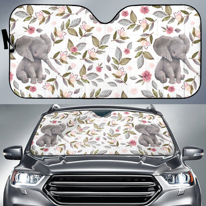 Gentle Baby Elephants Among Soft Floral Patterns Car Auto Sun Shades 211402