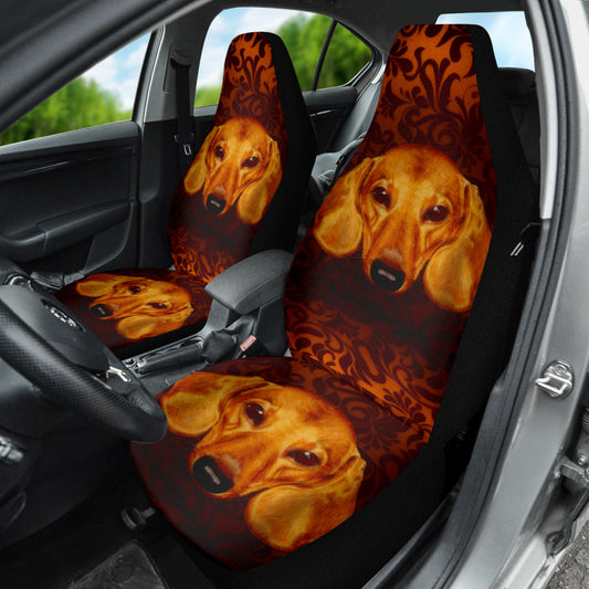 Warm Toned Dachshund Portrait with Decorative Swirls Car Seat Covers 211402