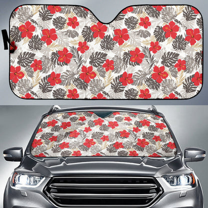 Red Hibiscus Hawaiian Flower Pattern Car Auto Sun Shades 212201