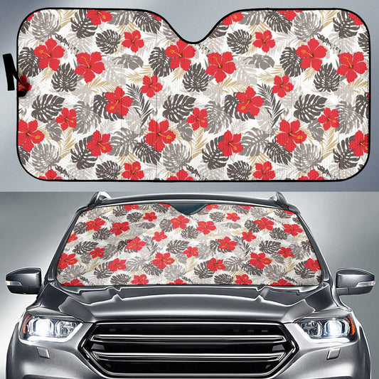 Red Hibiscus Hawaiian Flower Pattern Car Auto Sun Shades 212201