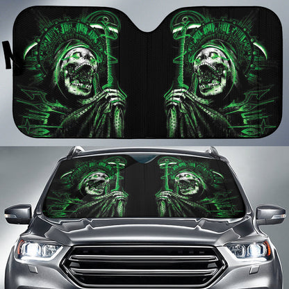 Gothic Green Skull Car Auto Sun Shades 210402