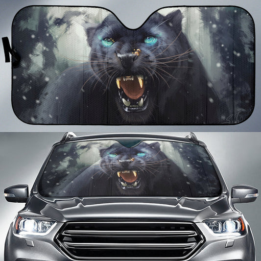 Black Panther Head with Intense Amber Gaze Car Auto Sun Shades 211502