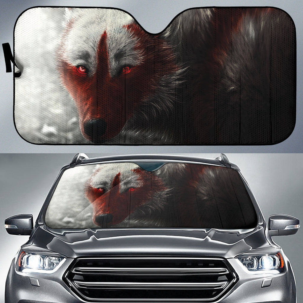 Arctic Wolf Emerging Through Cold Windswept Tundra Car Auto Sun Shades 211402