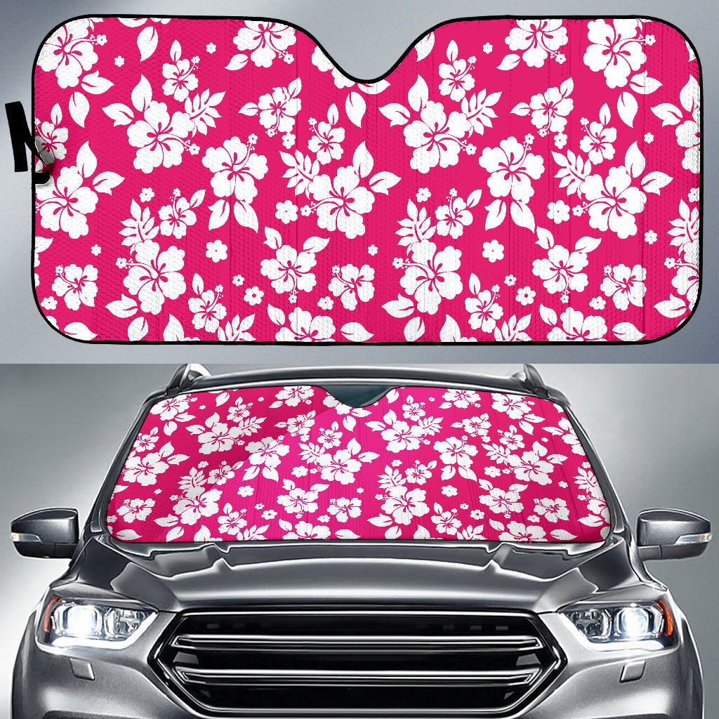 Hot Pink White Hibiscus Hawaiian Flower Car Auto Sun Shades 212401