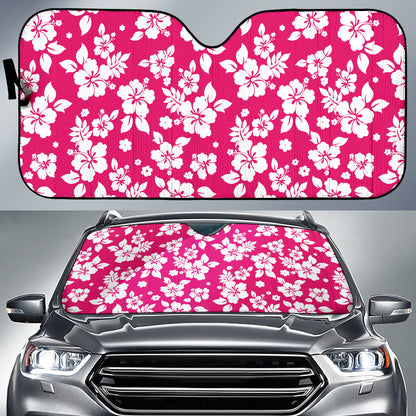 Hot Pink White Hibiscus Hawaiian Flower Car Auto Sun Shades 212401
