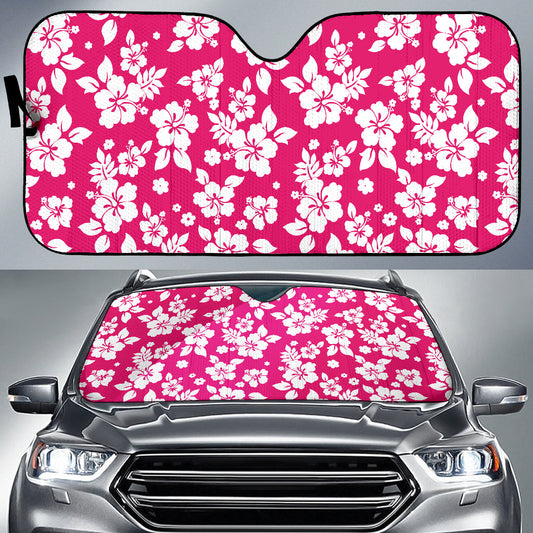 Hot Pink White Hibiscus Hawaiian Flower Car Auto Sun Shades 212401