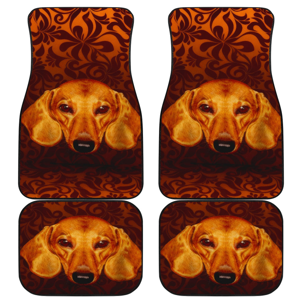 Dachshund Expression Framed by Classic Orange Swirls Car Floor Mats 211402