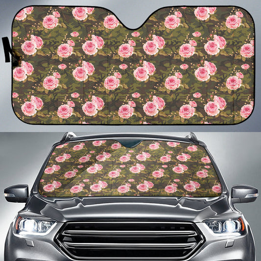 Pink Rose Camo Green Car Auto Sun Shades 212201