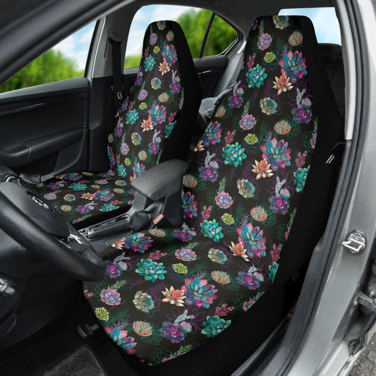 Succulent Colorful Black Background Watercolor Car Seat Covers 212301