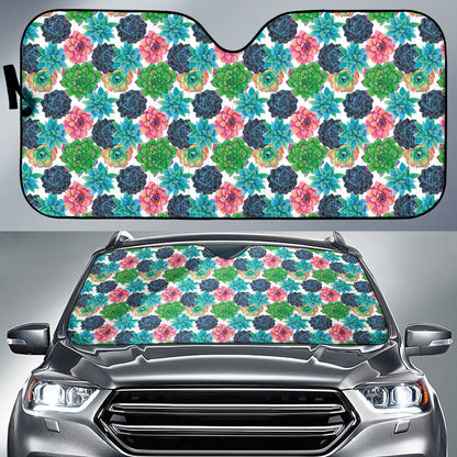 Succulent Colorful White Background Watercolor Car Auto Sun Shades 212301