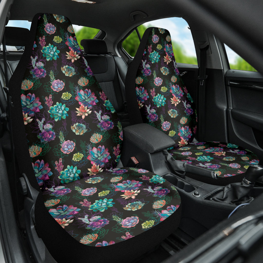 Succulent Colorful Black Background Watercolor Car Seat Covers 212301