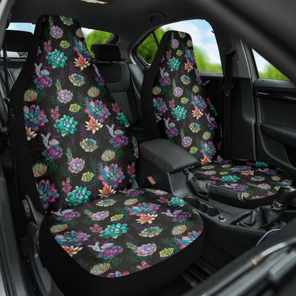 Succulent Colorful Black Background Watercolor Car Seat Covers 212301