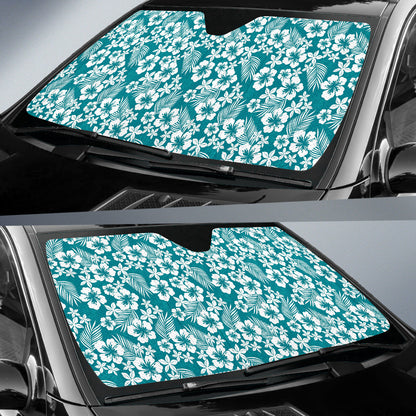 Cyan Hibiscus Hawaiian Flower Pattern Car Auto Sun Shades 212201