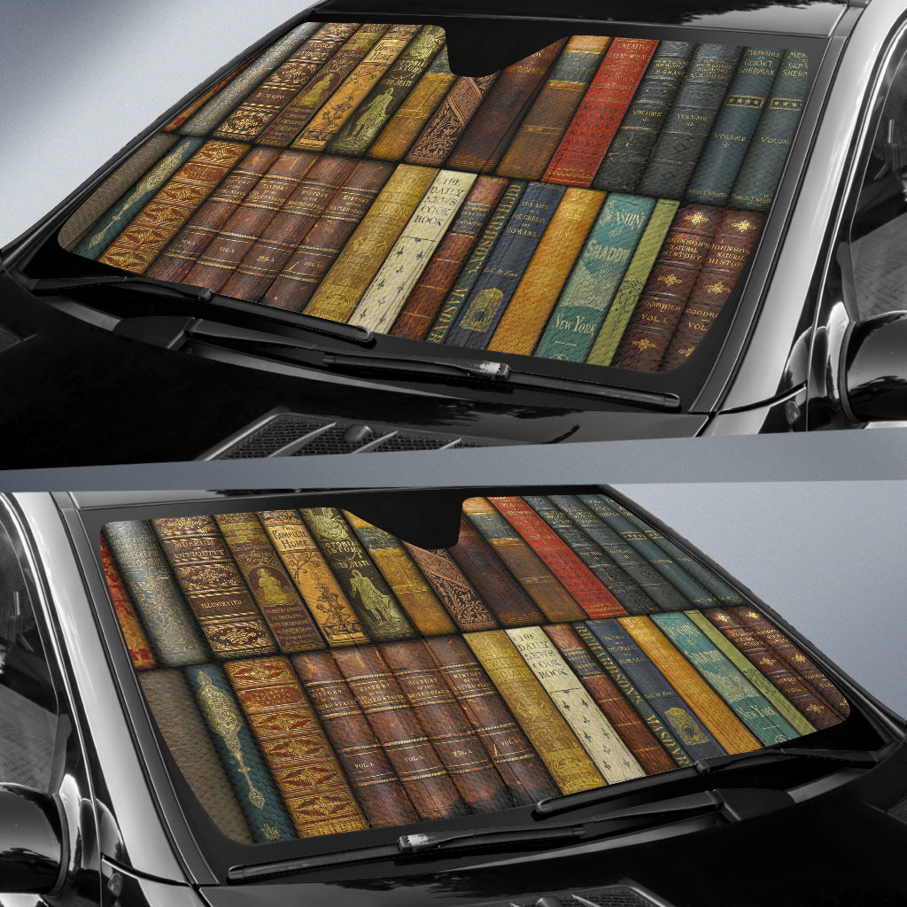 Vintage Leather Bound Books with Ornate Spines Car Auto Sun Shades 211502