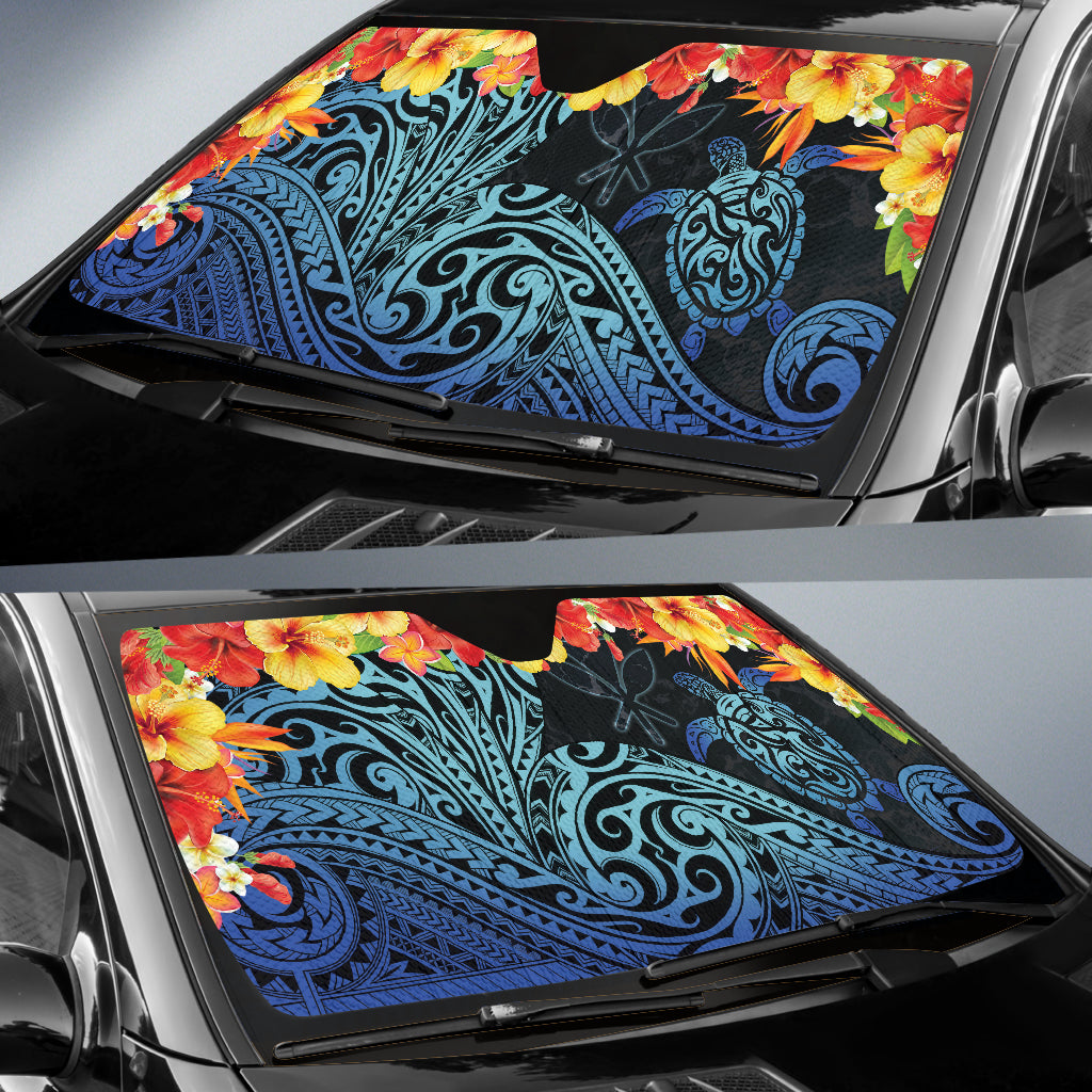 Kanaka Maoli (Hawaiian) Car Auto Sun Shades Sea Turtle Tropical Hibiscus And Plumeria 211801